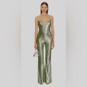 Lovers + Friends  Green Strapless Sequin Vegas Glam Jumpsuit